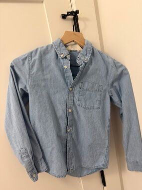 Boys Light Blue Denim Button-Down Shirt